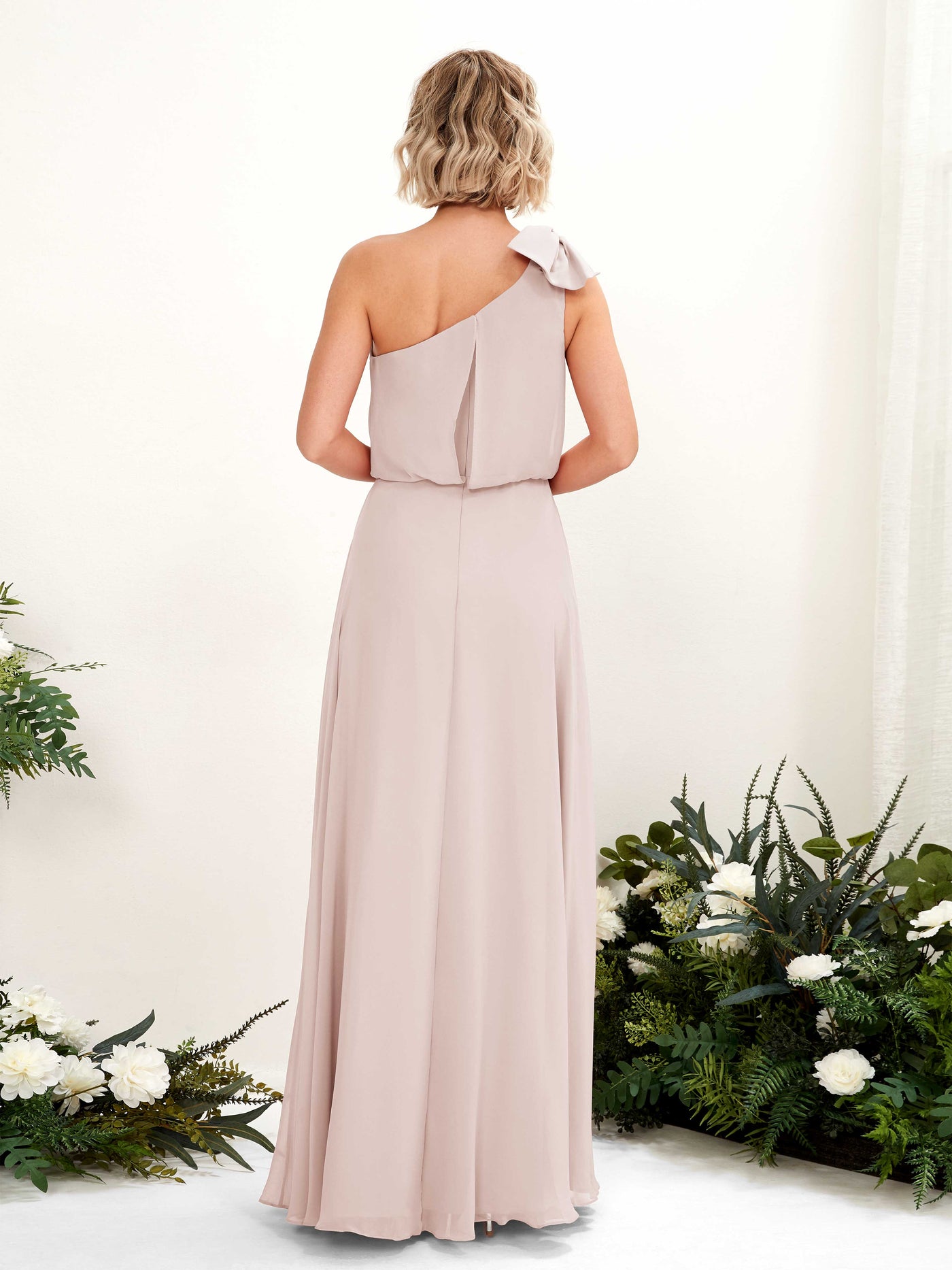 A-line One Shoulder Sleeveless Chiffon Bridesmaid Dress - Biscotti (81225535)#color_biscotti