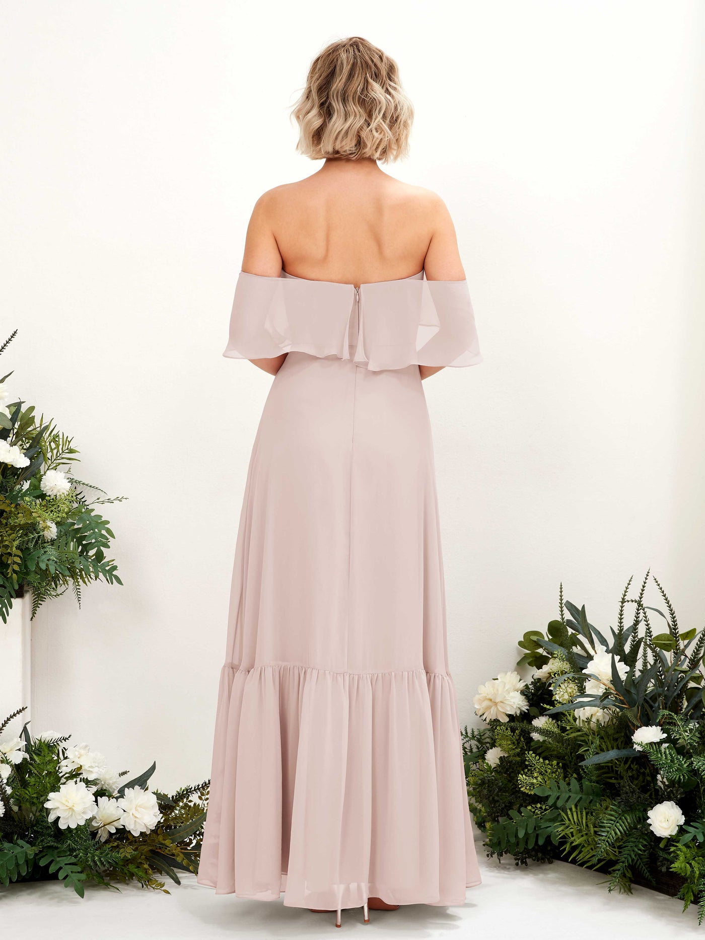 A-line Off Shoulder Chiffon Bridesmaid Dress - Biscotti (81224535)#color_biscotti