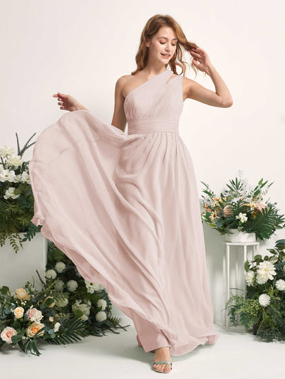 Carlyna Evelyn A-Line Biscotti Bridesmaid Dress Maxi Sleeveless One Shoulder Dress Side View 2 #color_biscotti