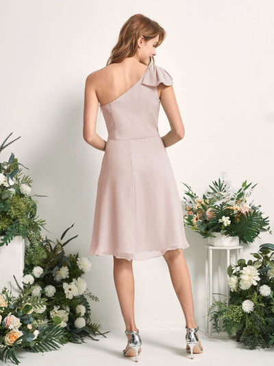 Carlyna Brenda A-Line Biscotti Bridesmaid Dress Knee-Length Sleeveless One Shoulder Dress Back View #color_biscotti