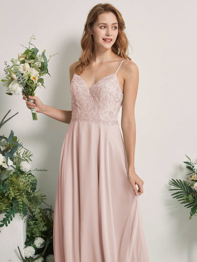 Carlyna Gail A-Line Biscotti Beaded Bridesmaid Dress Maxi Sleeveless V-Neck Dress Side View 2 #color_biscotti