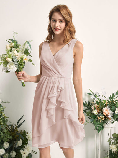 Carlyna Alisha A-Line Biscotti Bridesmaid Dress Knee-Length Sleeveless V-Neck Dress Side View 2 #color_biscotti