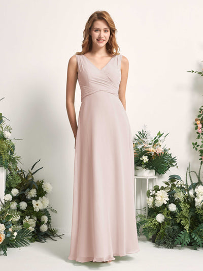 Carlyna June A-Line Biscotti Bridesmaid Dress Maxi Sleeveless V-Neck Dress #color_biscotti