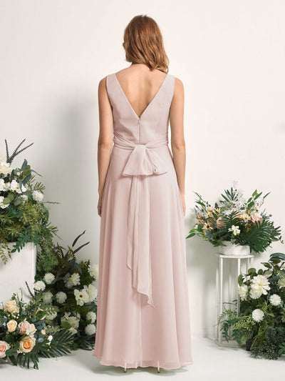 Carlyna June A-Line Biscotti Bridesmaid Dress Maxi Sleeveless V-Neck Dress #color_biscotti