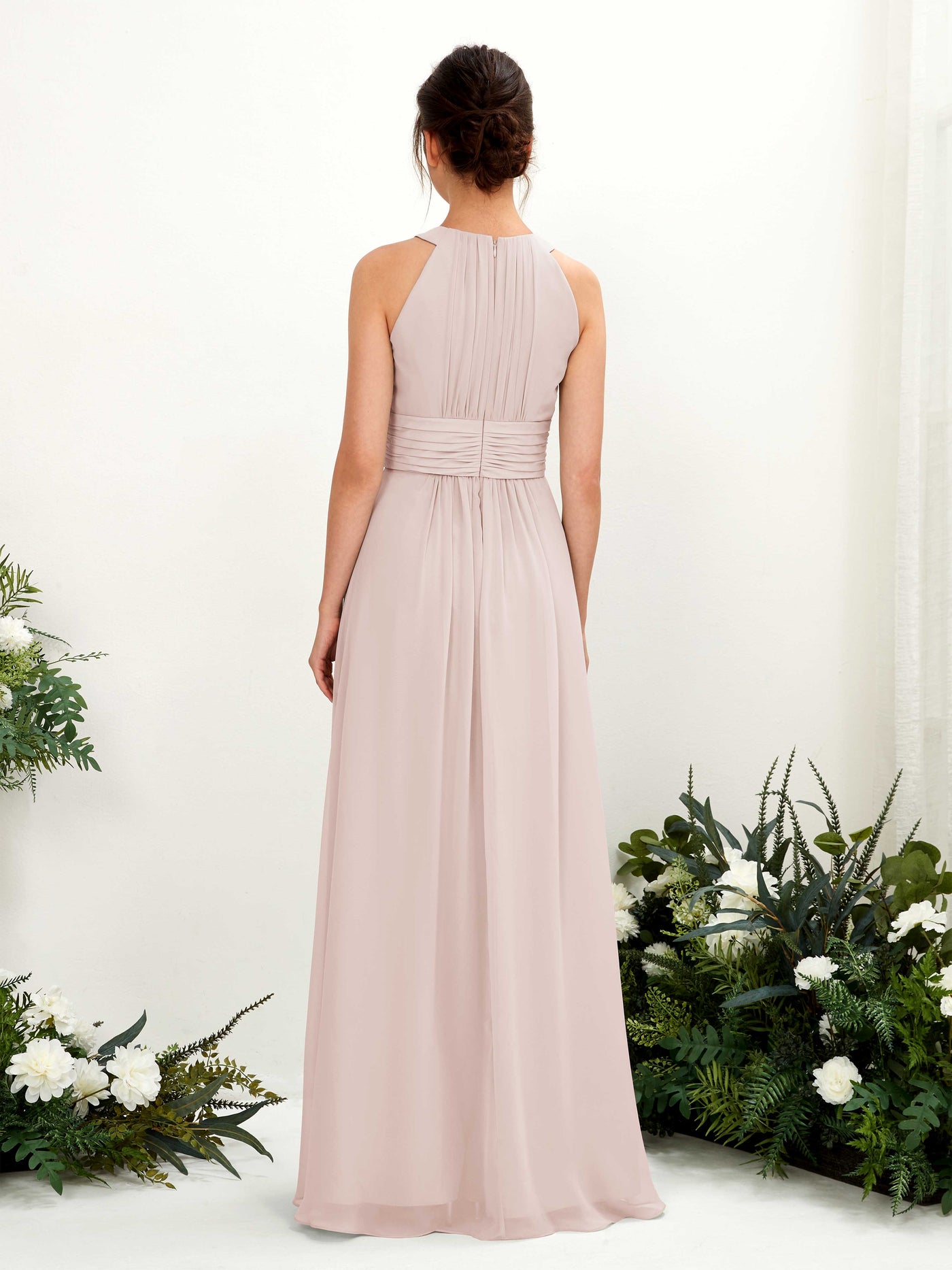 A-line Round Sleeveless Chiffon Bridesmaid Dress - Biscotti (81221535)#color_biscotti