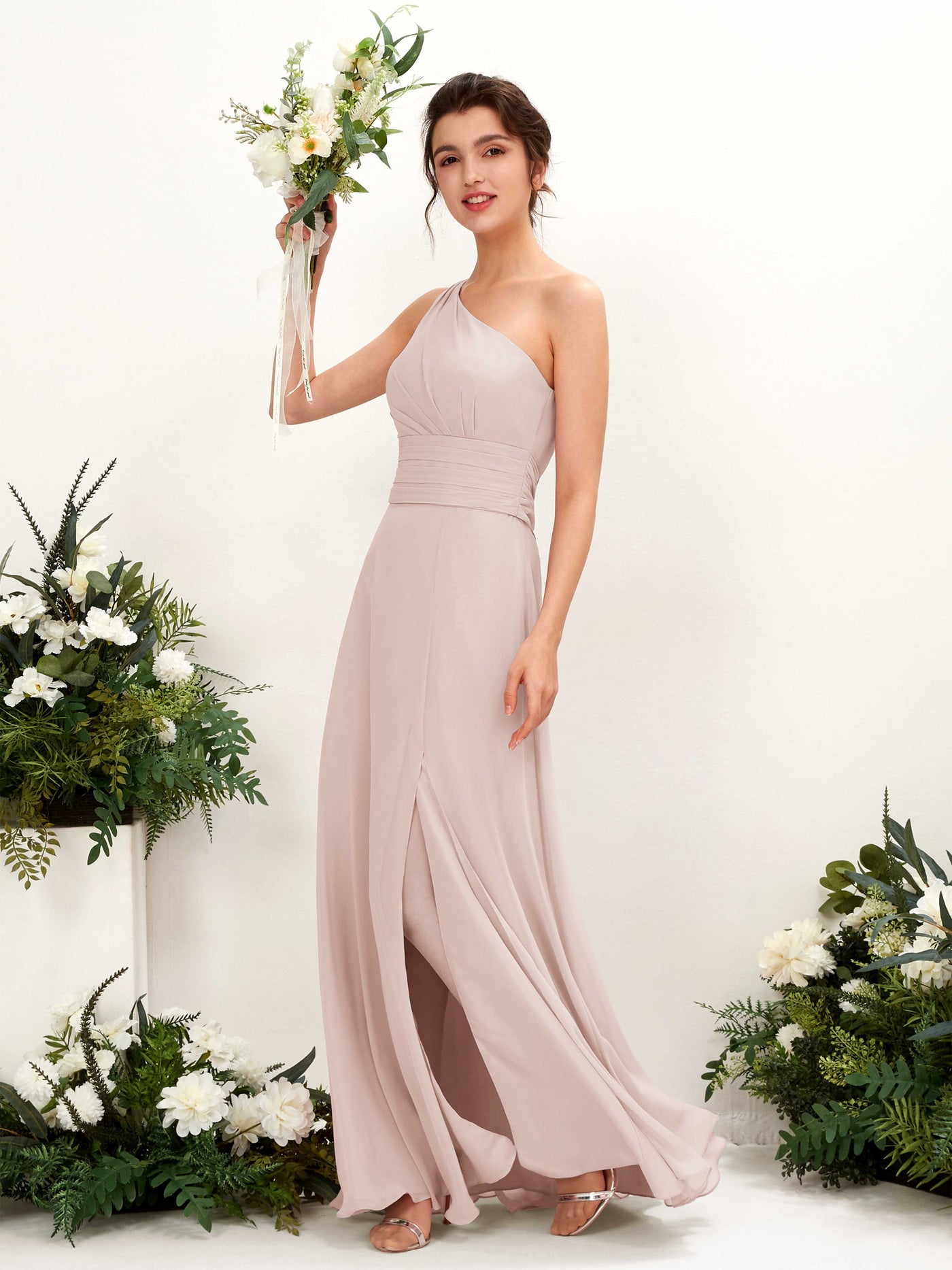 A-line One Shoulder Sleeveless Bridesmaid Dress - Biscotti (81224735)#color_biscotti