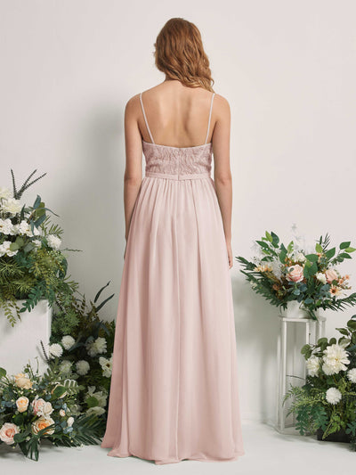 Carlyna Alexandra A-Line Biscotti Beaded Bridesmaid Dress Maxi Sleeveless V-Neck Dress Back View #color_biscotti