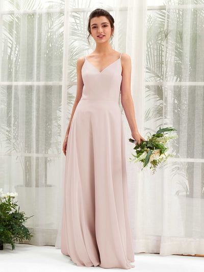 Carlyna Elsa A-Line Biscotti Bridesmaid Dress Maxi Sleeveless V-Neck Dress Front View #color_biscotti
