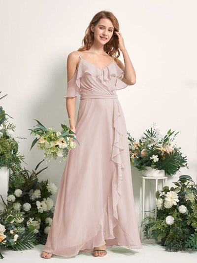 Carlyna Yvette A-Line Biscotti Bridesmaid Dress Maxi Sleeveless V-Neck Dress #color_biscotti