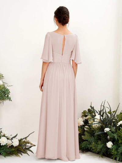 Carlyna Odette A-Line Biscotti Bridesmaid Dress Maxi Short Sleeve V-Neck Dress #color_biscotti