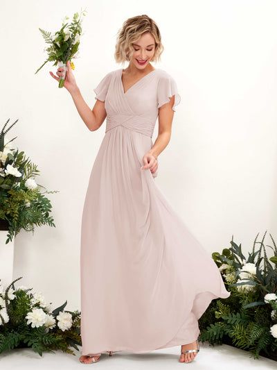Carlyna Tolly A-Line Biscotti Bridesmaid Dress Maxi Cap Sleeve V-Neck Dress #color_biscotti