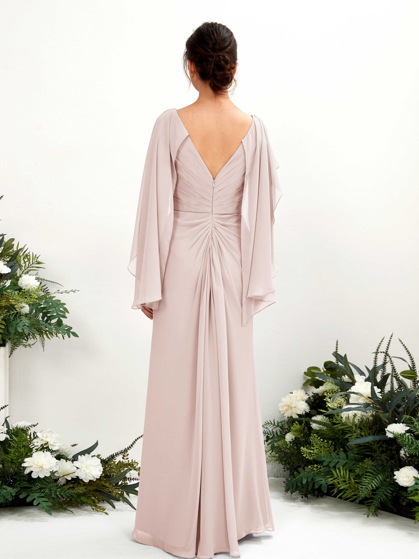 A-line V-neck Chiffon Bridesmaid Dress - Biscotti (80220135)#color_biscotti