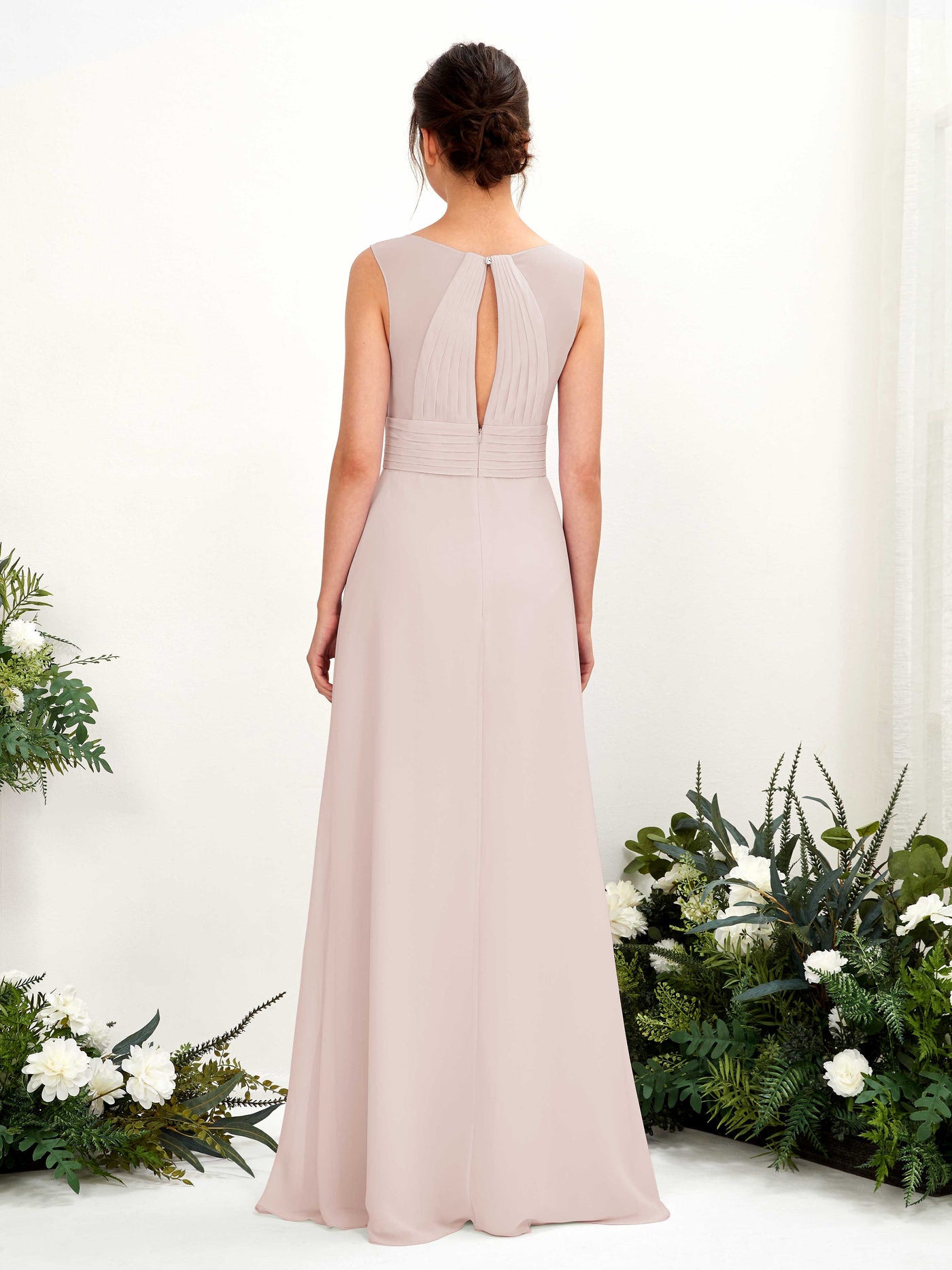 A-line V-neck Sleeveless Chiffon Bridesmaid Dress - Biscotti (81220935)#color_biscotti