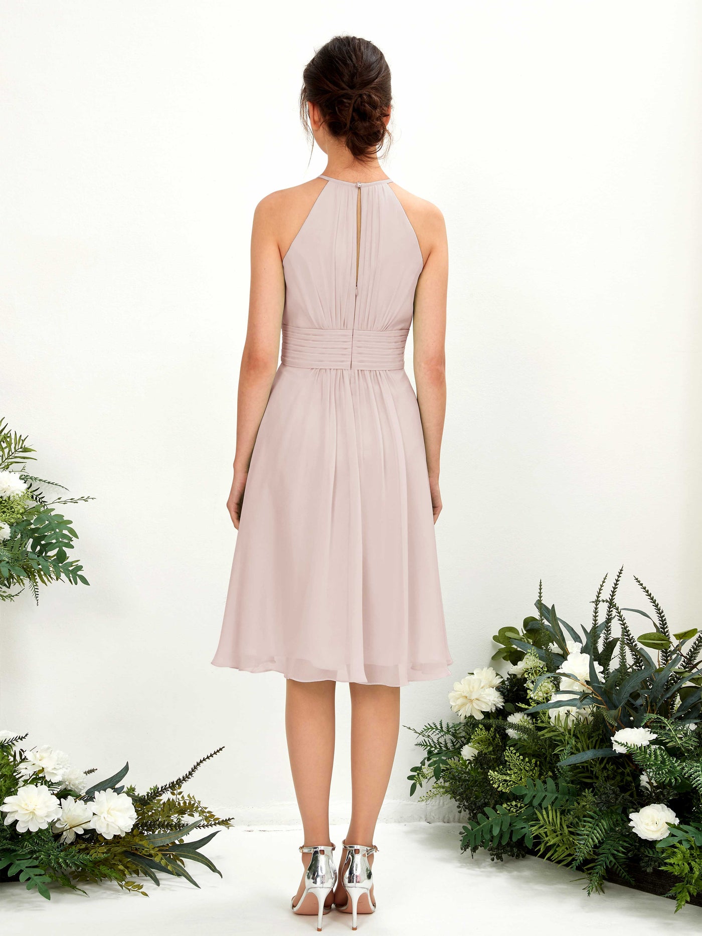 Halter Sleeveless Chiffon Bridesmaid Dress - Biscotti (81220135)#color_biscotti