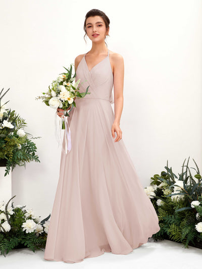 Carlyna Launo A-Line Biscotti Bridesmaid Dress Maxi Sleeveless V-Neck Dress #color_biscotti