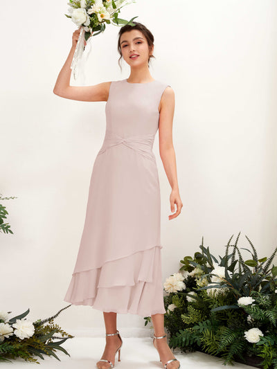 Carlyna Raina Mermaid Biscotti Bridesmaid Dress Midi Sleeveless Round Neck Dress #color_biscotti
