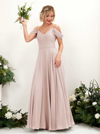 Carlyna Kauku A-Line Biscotti Bridesmaid Dress Maxi Sleeveless V-Neck Dress #color_biscotti