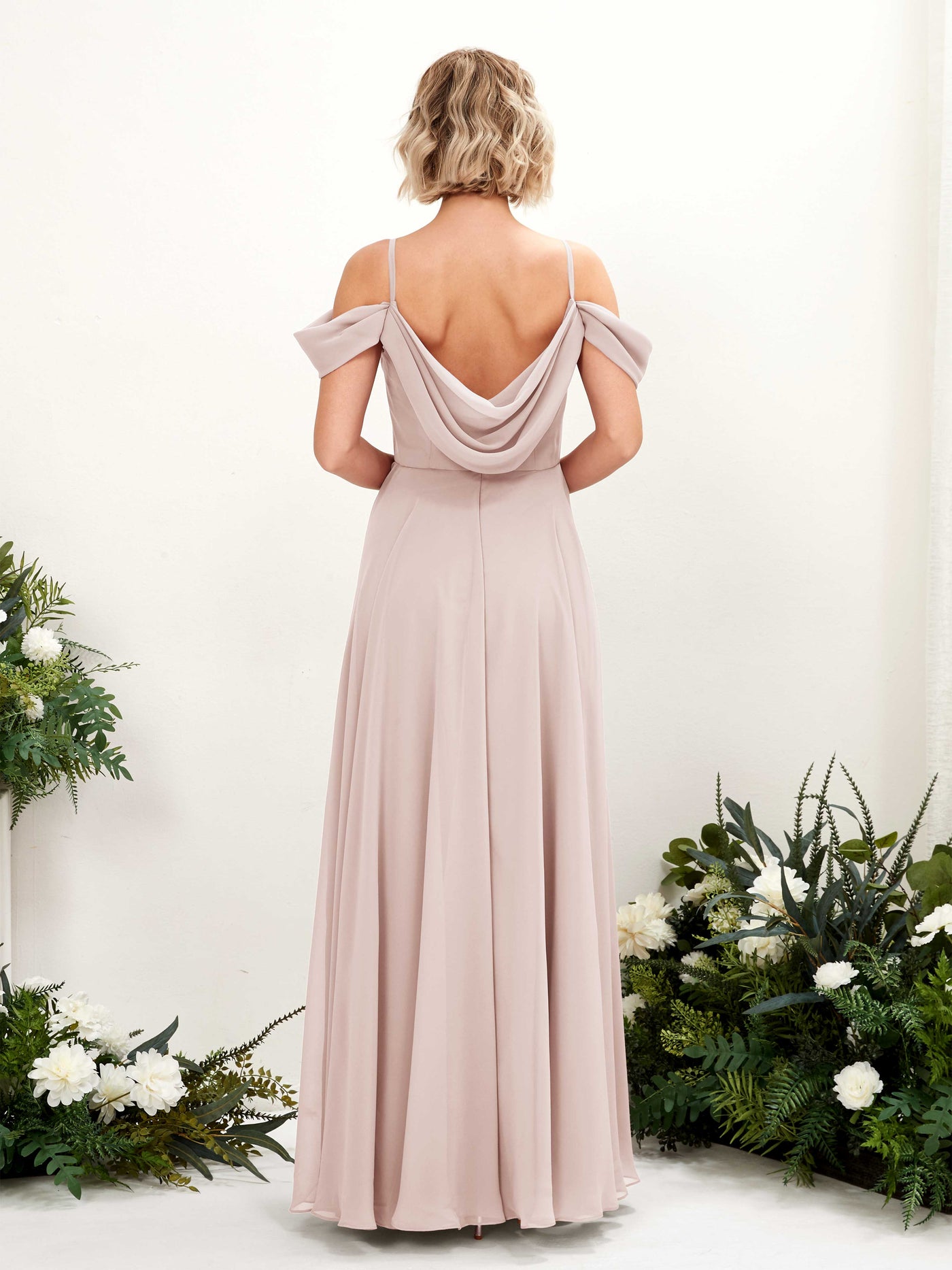 Off Shoulder Straps V-neck Sleeveless Chiffon Bridesmaid Dress - Biscotti (81224935)#color_biscotti