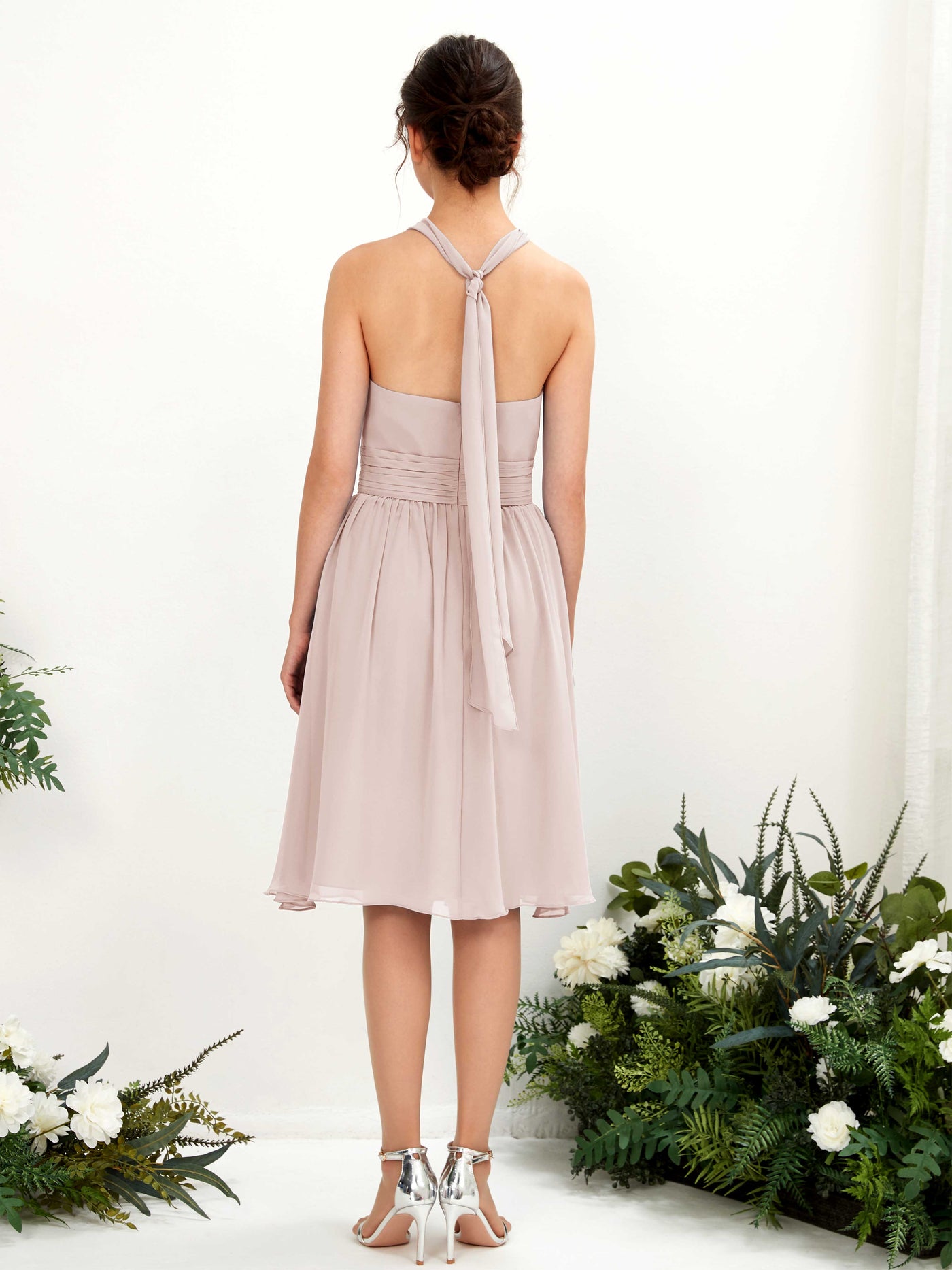 Halter Strapless Chiffon Bridesmaid Dress - Biscotti (81222635)#color_biscotti
