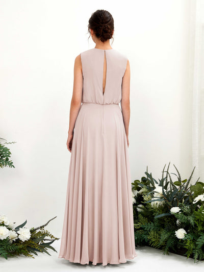 Carlyna Alma A-Line Biscotti Bridesmaid Dress Maxi Sleeveless Round Neck Dress Back View #color_biscotti