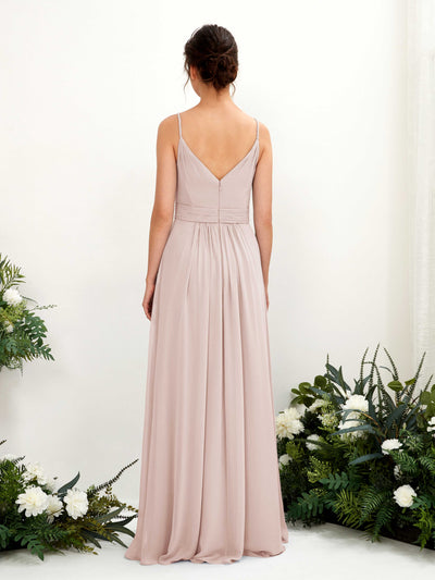 Carlyna Dira A-Line Biscotti Bridesmaid Dress Maxi Sleeveless V-Neck Dress Back View #color_biscotti