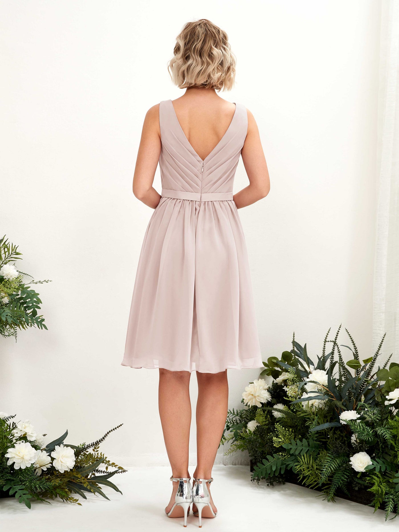 V-neck Sleeveless Chiffon Bridesmaid Dress - Biscotti (81224835)#color_biscotti