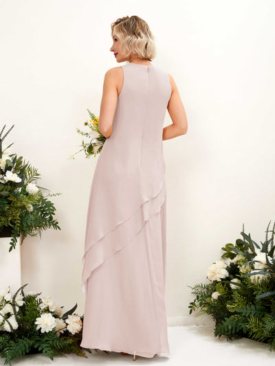 Carlyna Finna Sheath Biscotti Bridesmaid Dress Maxi Sleeveless Round Neck Dress Back View #color_biscotti