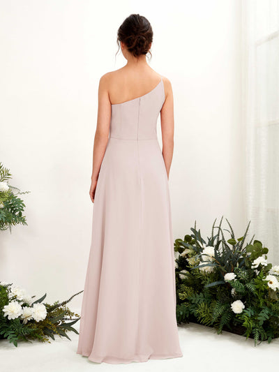 Carlyna Crystal A-Line Biscotti Bridesmaid Dress Maxi Sleeveless One Shoulder Dress Back View #color_biscotti