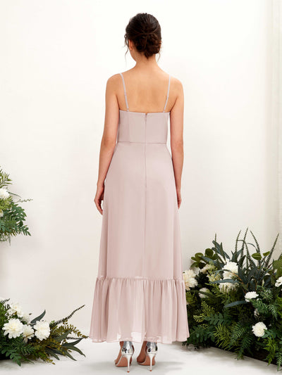 Carlyna Delia Sheath Biscotti Bridesmaid Dress Maxi Sleeveless Spaghetti Strap Dress Back View #color_biscotti