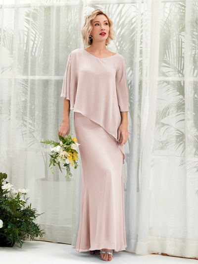 Carlyna Violaine A-Line Biscotti Bridesmaid Dress Maxi Three Quarter Sleeve V-Neck Dress #color_biscotti