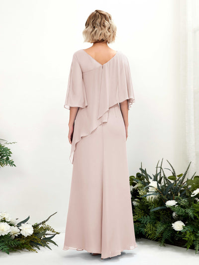 Carlyna Violaine A-Line Biscotti Bridesmaid Dress Maxi Three Quarter Sleeve V-Neck Dress #color_biscotti
