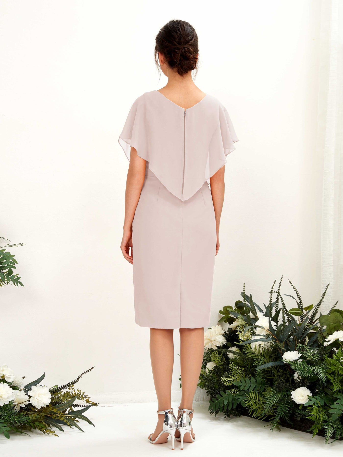V-neck Short Sleeves Chiffon Bridesmaid Dress - Biscotti (81222235)#color_biscotti