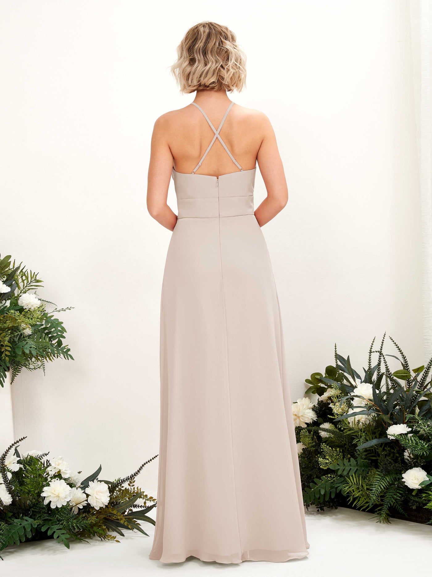 A-line Ball Gown Halter Spaghetti-straps Sleeveless Bridesmaid Dress - Champagne (81225216)#color_champagne