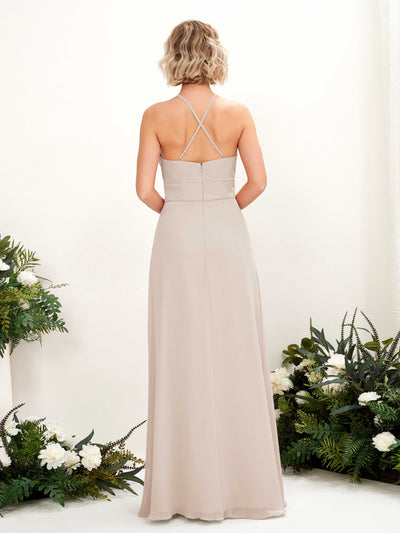 Carlyna Frances A-Line Champagne Bridesmaid Dress Maxi Sleeveless Round Neck Dress Back View #color_champagne