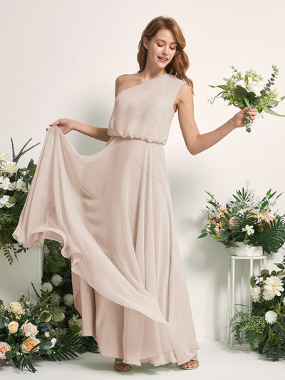 Carlyna Cecily A-Line Champagne Bridesmaid Dress Maxi Sleeveless One Shoulder Dress Side View 2 #color_champagne