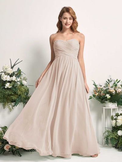 Carlyna Elma A-Line Champagne Bridesmaid Dress Maxi Sleeveless Sweetheart Dress Front View #color_champagne