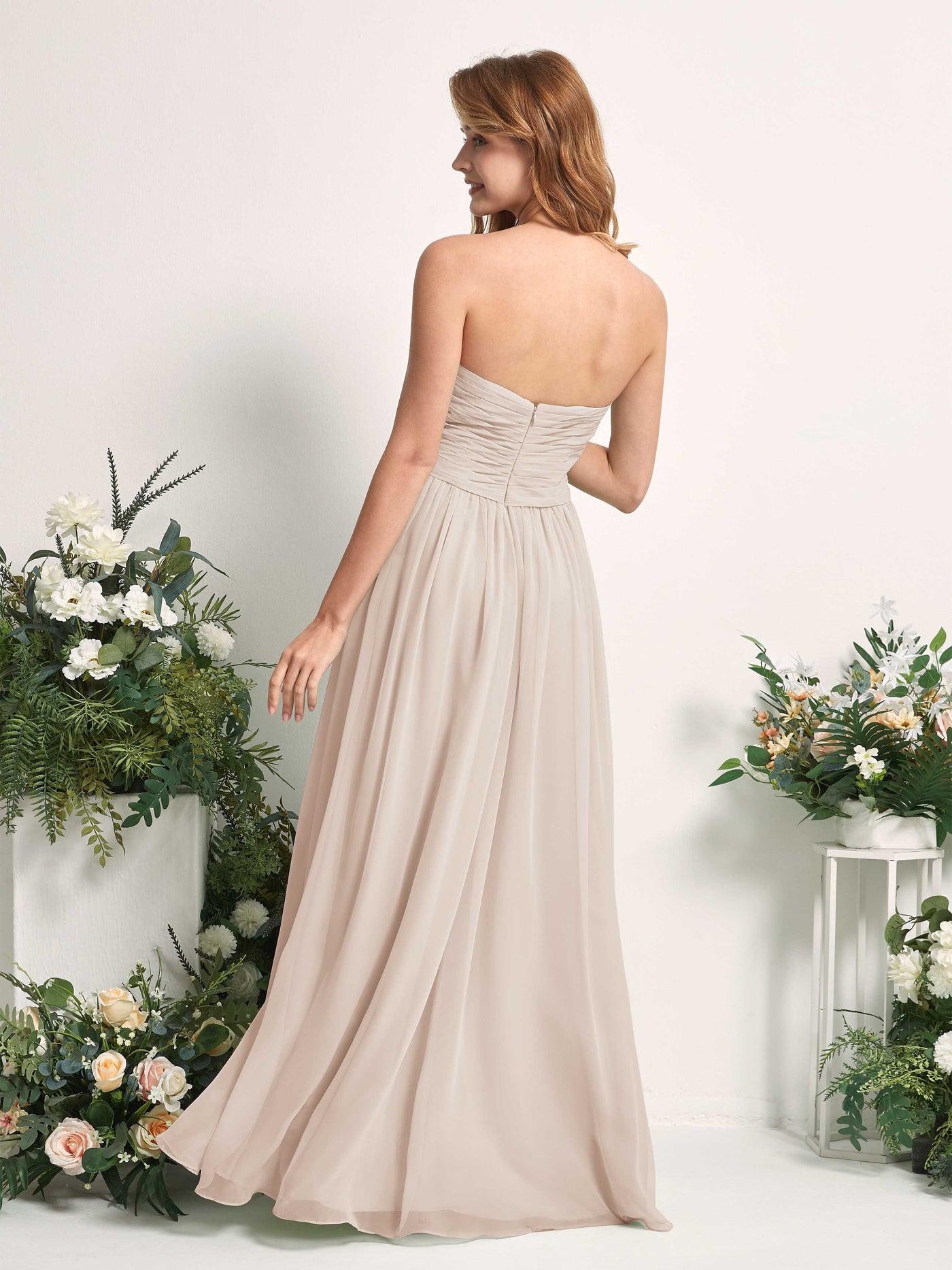 Bridesmaid Dress A-line Chiffon Sweetheart Full Length Sleeveless Wedding Party Dress - Champagne (81226916)#color_champagne