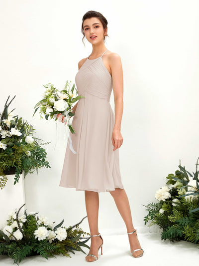 Carlyna Davina A-Line Champagne Bridesmaid Dress Knee-Length Sleeveless Round Neck Dress Front View #color_champagne