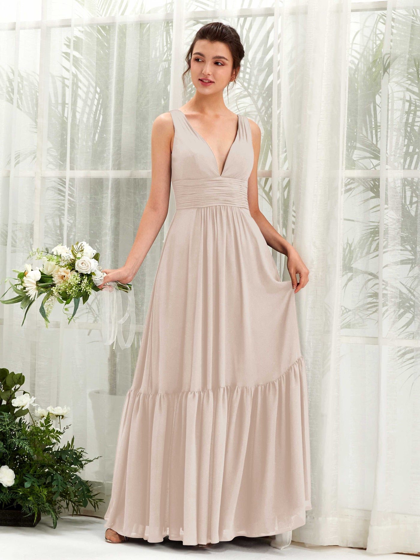 A-line Maternity Straps Sleeveless Chiffon Bridesmaid Dress - Champagne (80223716)#color_champagne