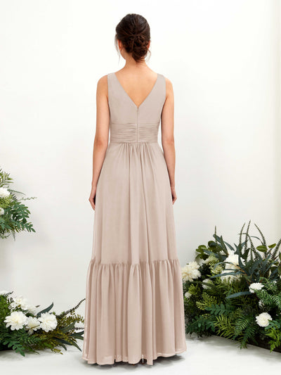 Carlyna Alissa A-Line Champagne Bridesmaid Dress Maxi Sleeveless V-Neck Dress Back View #color_champagne