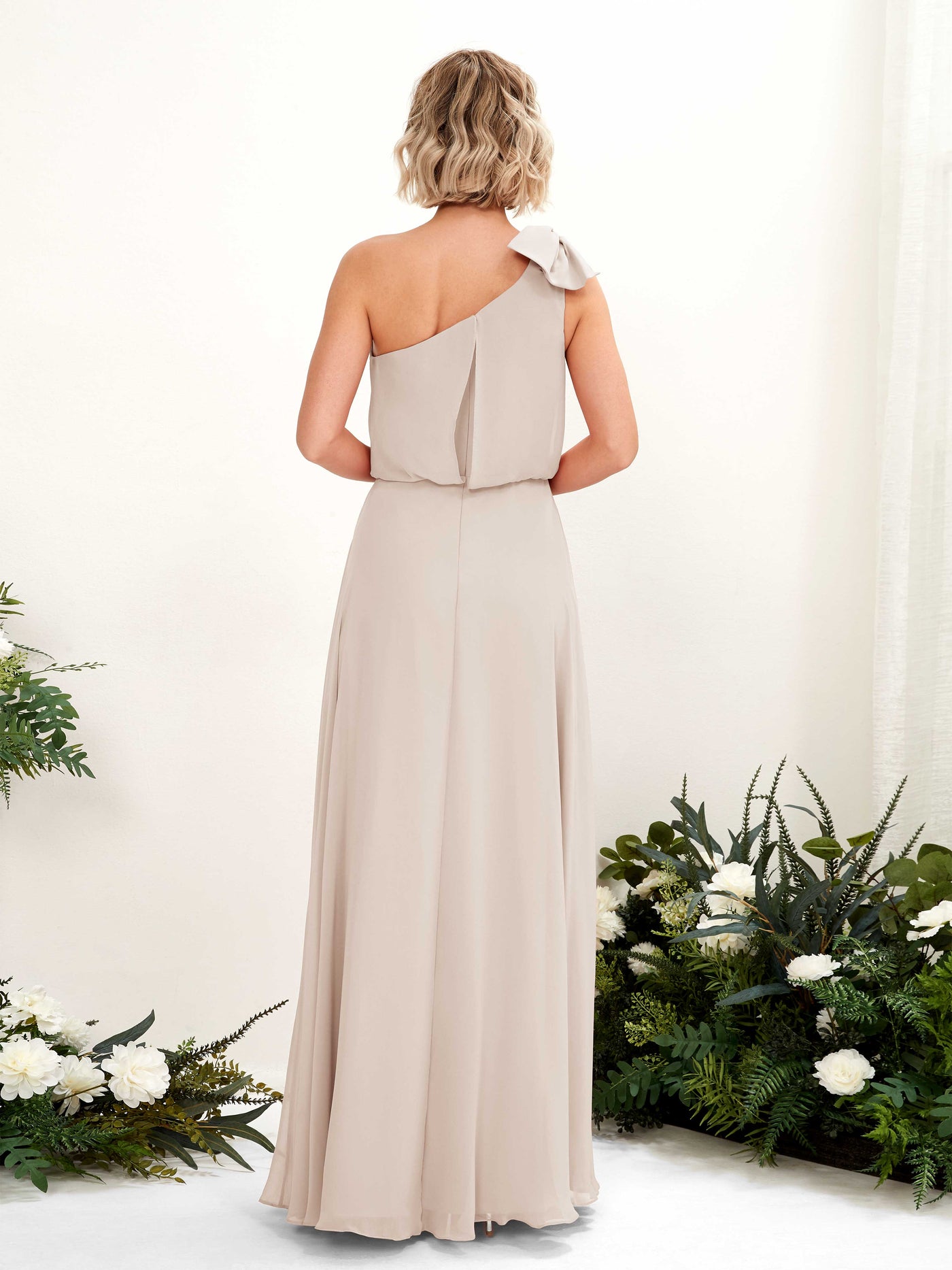 A-line One Shoulder Sleeveless Chiffon Bridesmaid Dress - Champagne (81225516)#color_champagne