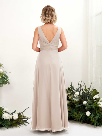 Carlyna Brianna A-Line Champagne Bridesmaid Dress Maxi Sleeveless Boat Neck Dress Back View #color_champagne