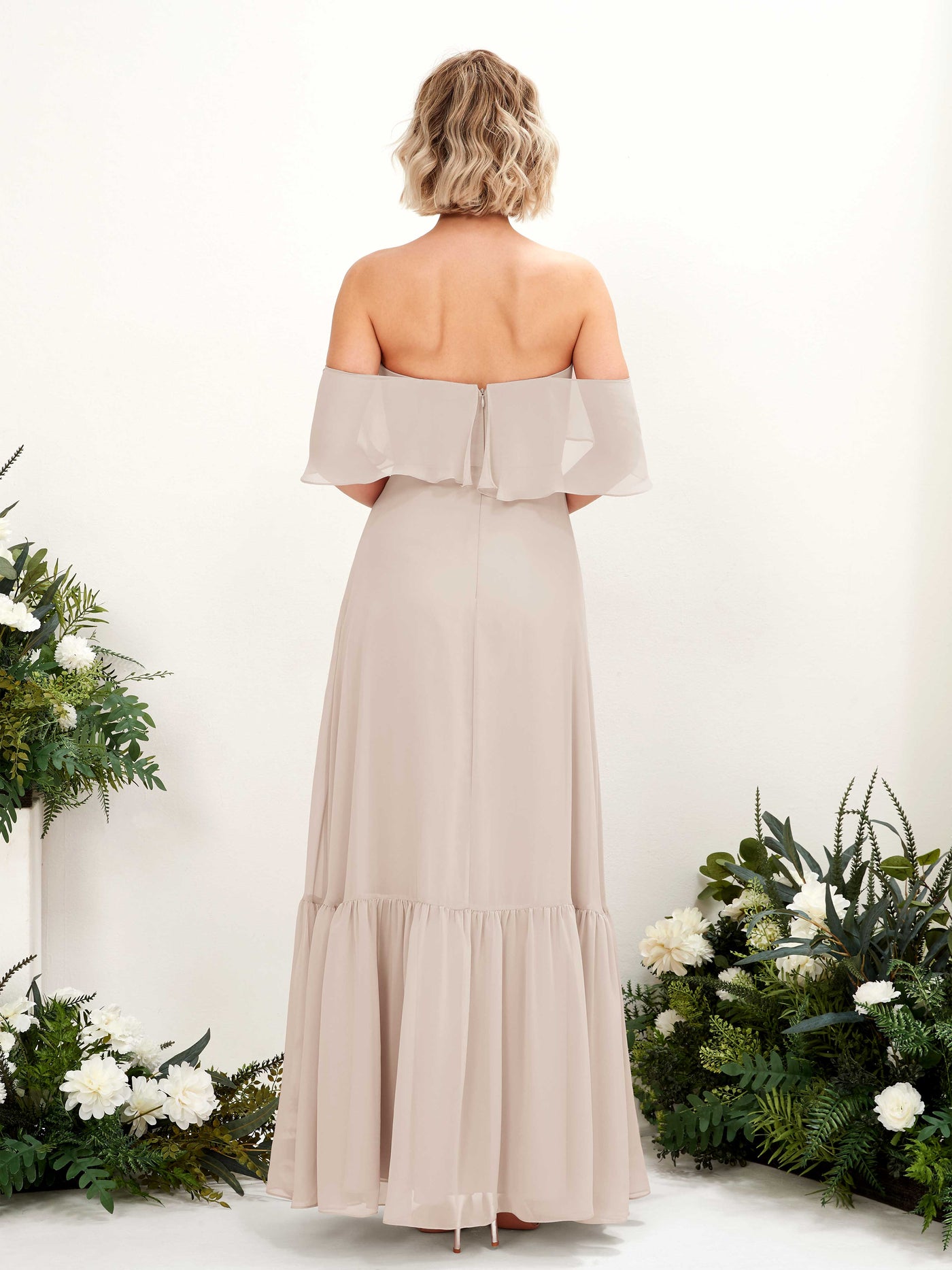 A-line Off Shoulder Chiffon Bridesmaid Dress - Champagne (81224516)#color_champagne