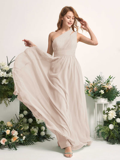 Carlyna Evelyn A-Line Champagne Bridesmaid Dress Maxi Sleeveless One Shoulder Dress Side View 2 #color_champagne