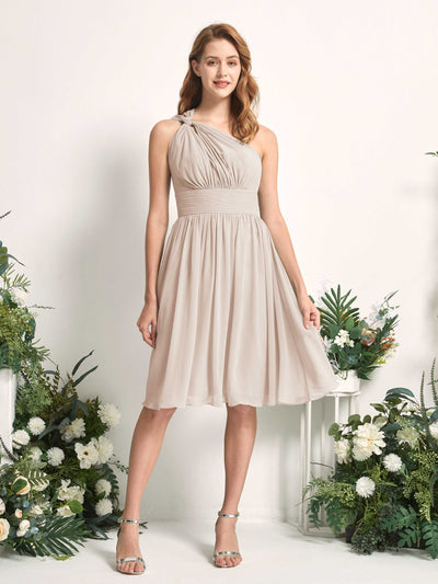 Carlyna Echo A-Line Champagne Bridesmaid Dress Knee-Length Sleeveless One Shoulder Dress Front View #color_champagne