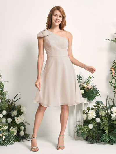 Carlyna Brenda A-Line Champagne Bridesmaid Dress Knee-Length Sleeveless One Shoulder Dress Front View #color_champagne