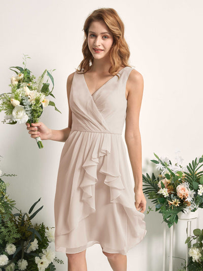 Carlyna Alisha A-Line Champagne Bridesmaid Dress Knee-Length Sleeveless V-Neck Dress Side View 2 #color_champagne