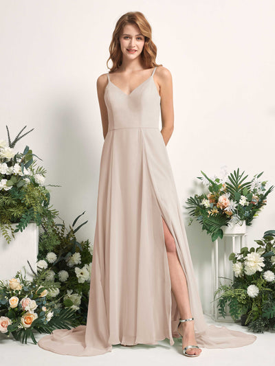Carlyna Marcia A-Line Champagne Bridesmaid Dress Maxi Sleeveless V-Neck Dress #color_champagne