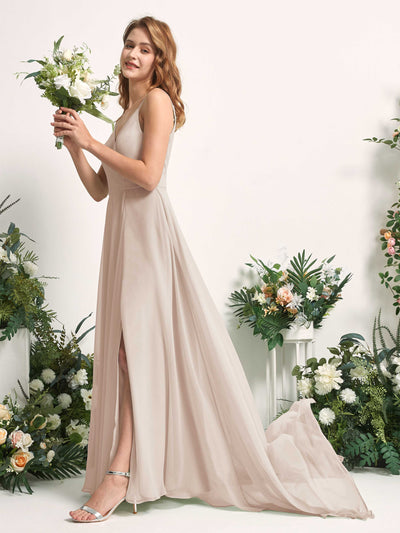 Carlyna Marcia A-Line Champagne Bridesmaid Dress Maxi Sleeveless V-Neck Dress #color_champagne