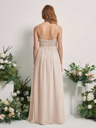 Carlyna Alexandra A-Line Champagne Beaded Bridesmaid Dress Maxi Sleeveless V-Neck Dress Back View #color_champagne